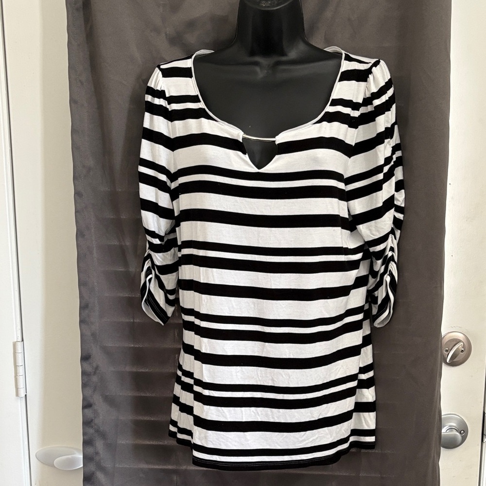 White House Black Market Black and White Striped Long Sleeve Tee